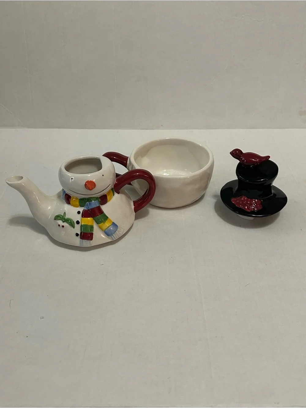 Oneida Snowmates Snowman Tea For One Teapot Cup Mug Stacking Christmas Bird